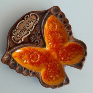 Vintage Treasure Craft Orange Butterfly Embossed Florals Georgia Souvenir